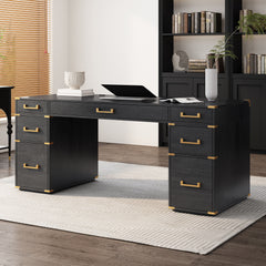 70"Classic and Traditional Executive Desk with Metal Edge Trim - Black