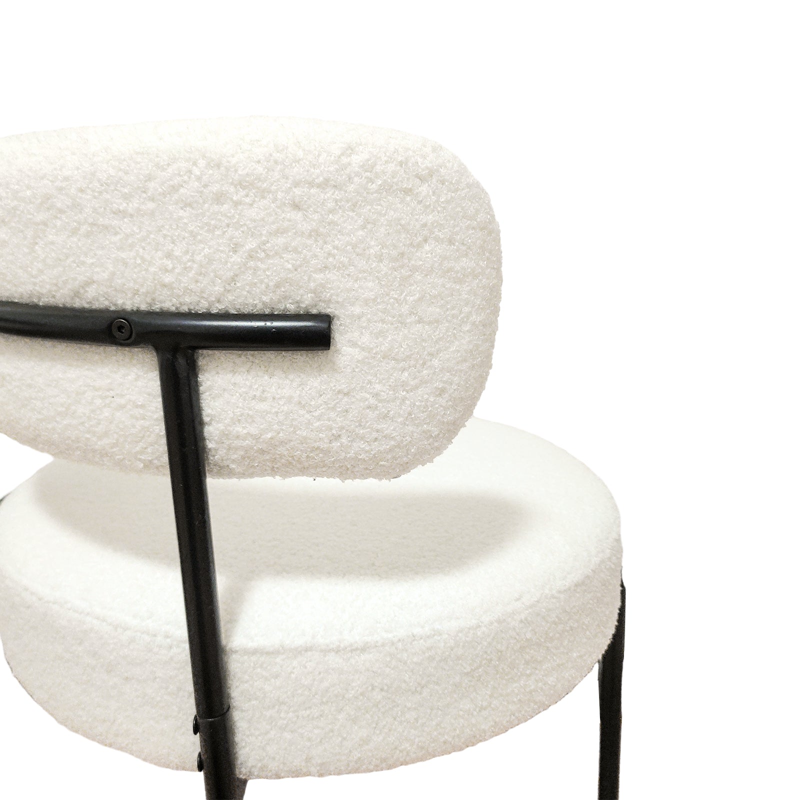 Set of 2 Dining Chairs, Mid-Century Modern, Curved Backrest Round Upholstered Boucle with Black Metal Legs