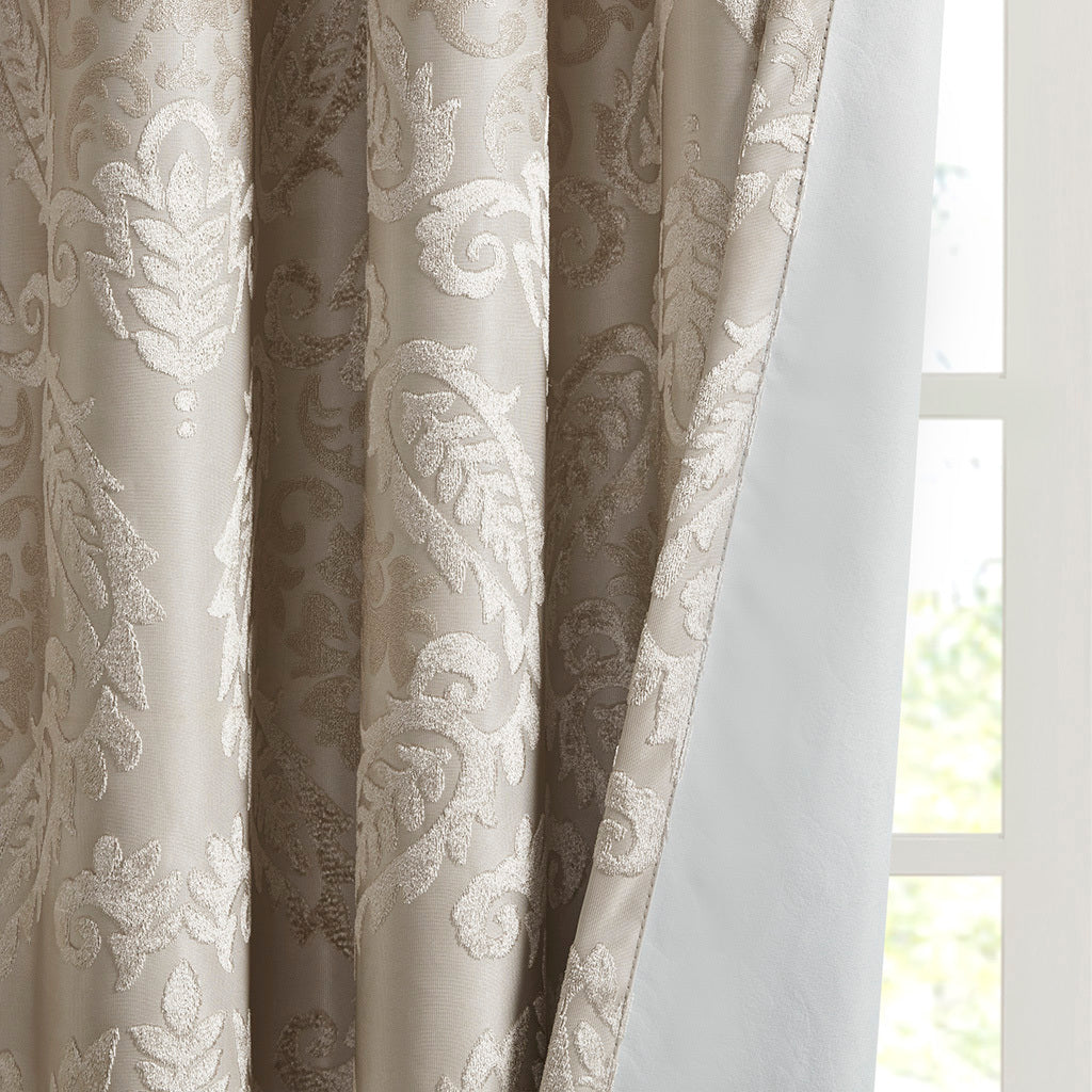 50x95" Knitted Jacquard Paisley Total Blackout Grommet Top Curtain Panel - Champagne (1 panel only)