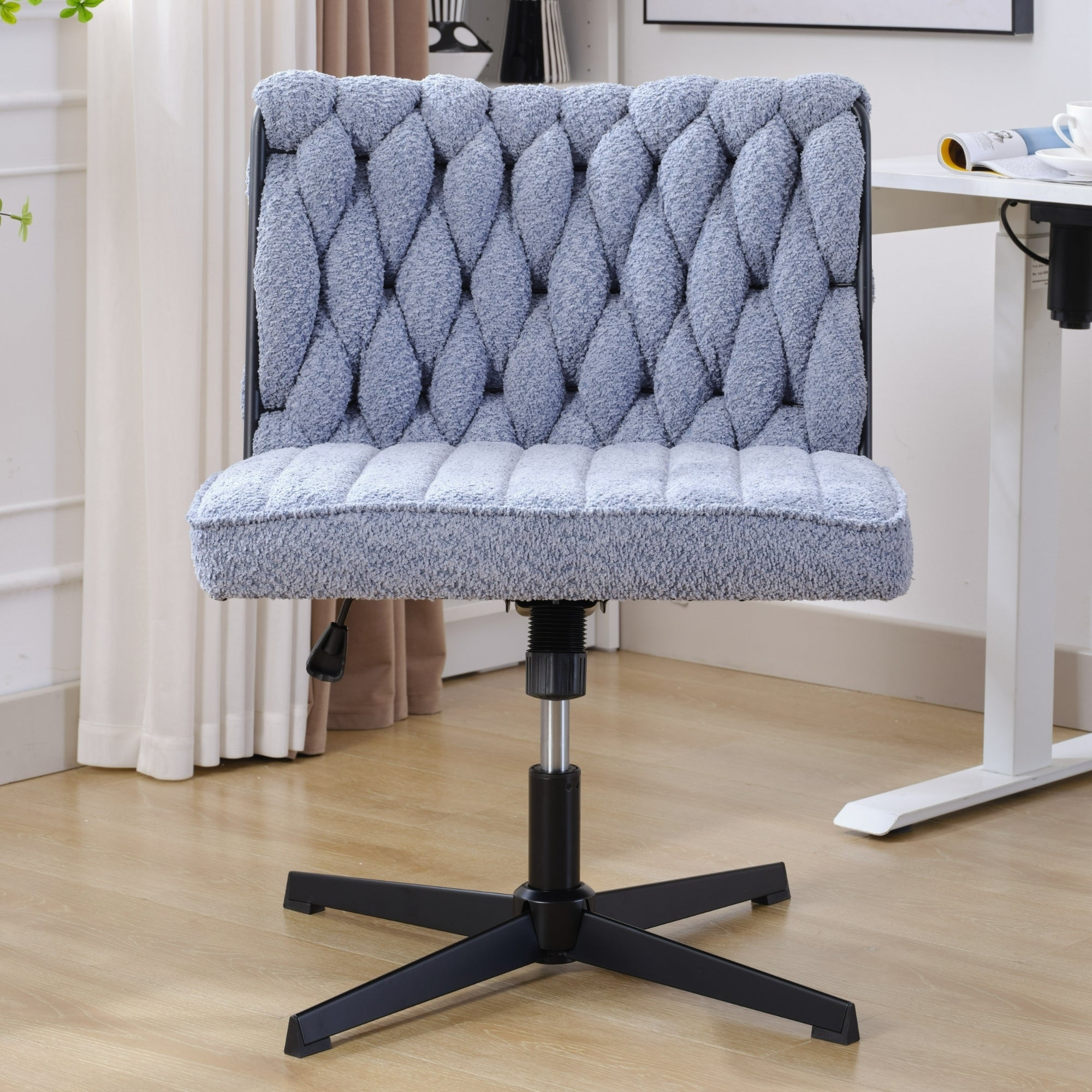 Armless Office Desk Chair No Wheels, Blue