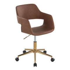 Margarite Contemporary Task Chair in Gold Metal and Brown Faux Leather by LumiSource