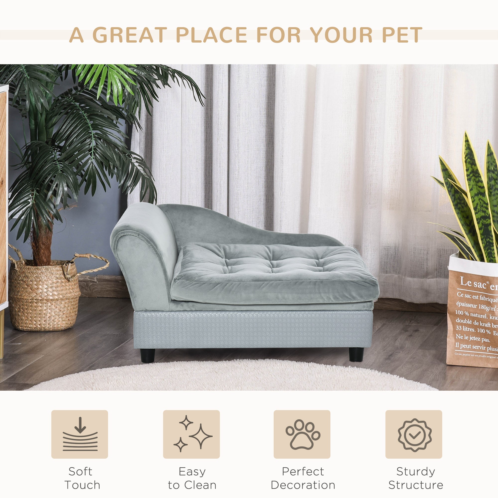 PawHut Luxury Fancy Dog Bed for Small Dogs with Hidden Storage, Gray