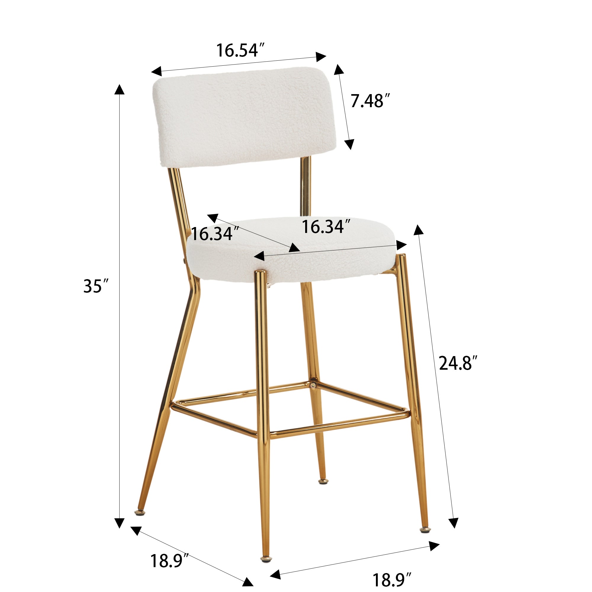 Set of 4 Modern Teddy Fabric Upholstered Bar Stools, Metal base high stool - Beige