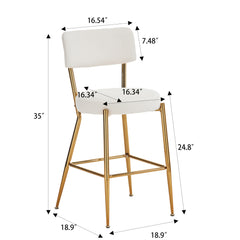 Set of 4 Modern Teddy Fabric Upholstered Bar Stools, Metal base high stool - Beige