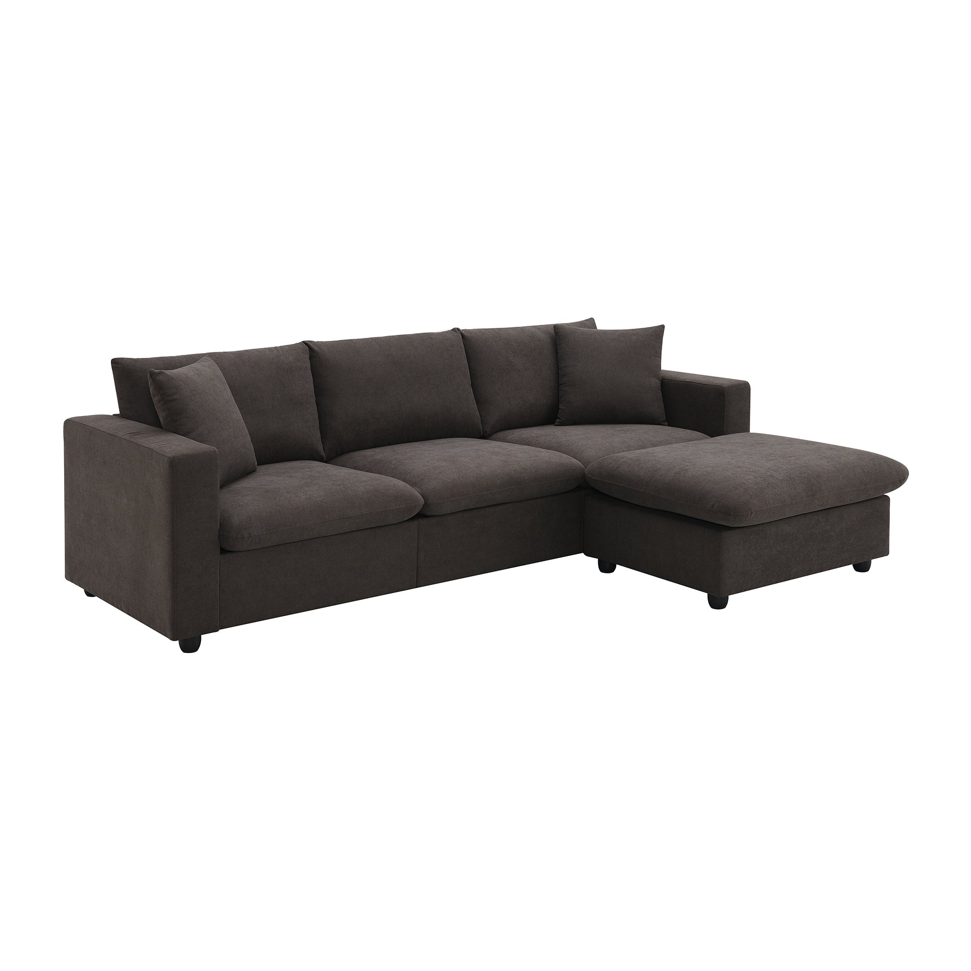 100.4x64.6" Modern Sectional Sofa, L-Shaped Couch Set With 2 Free Pillows, 4-Seat Polyester Fabric Couch Set With Convertible Ottoman - Dark Brown
