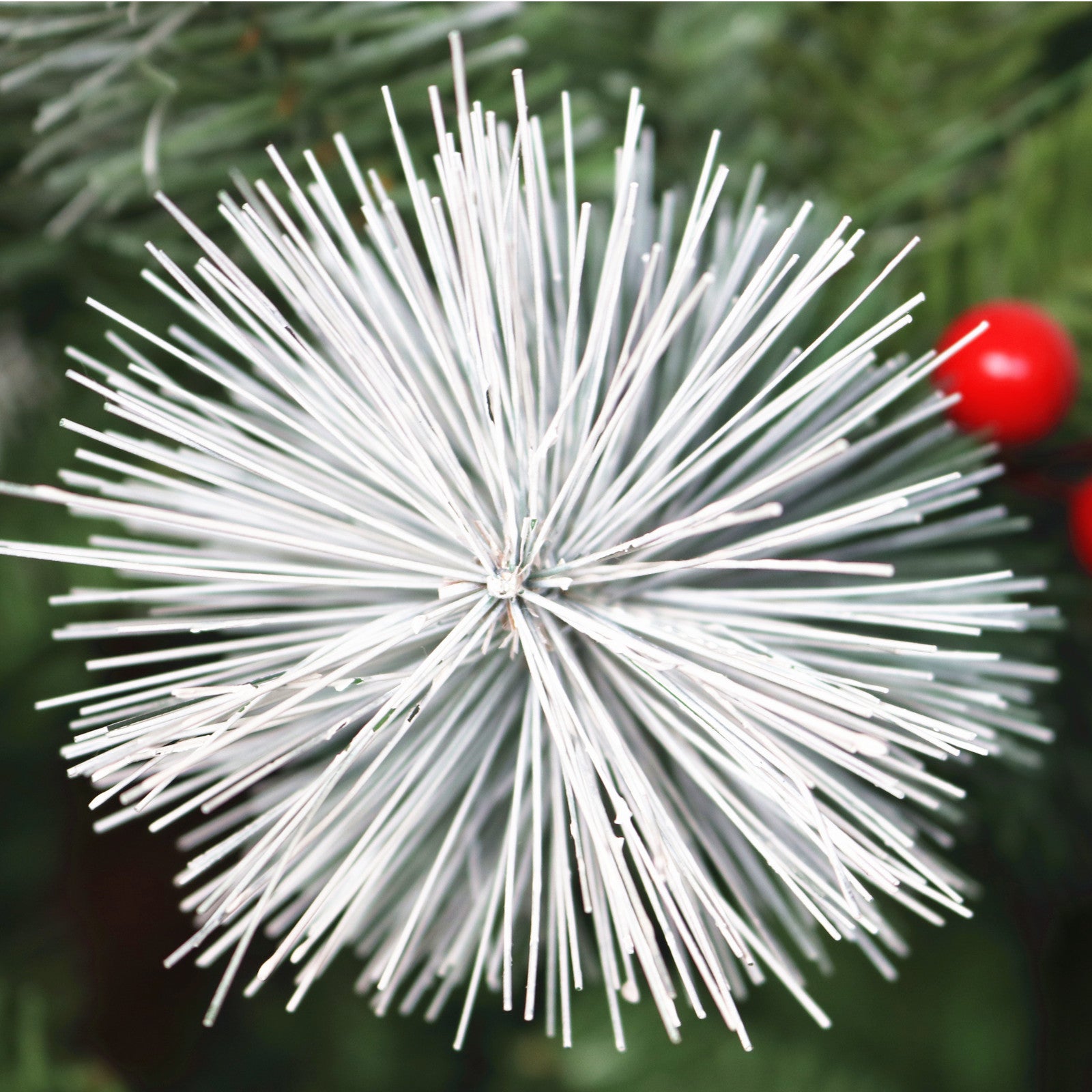Artificial Christmas Tree Flocked Pine Needle Tree with Cones Red Berries 7.5 ft Foldable Stand