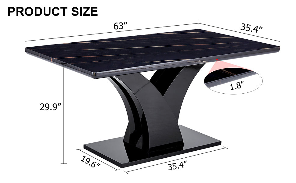 Modern Dining Table, Black Desktop and Black MDF Leg