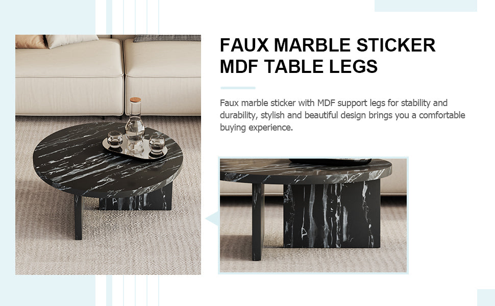 Modern Circular Coffee Table with Texture - Black
