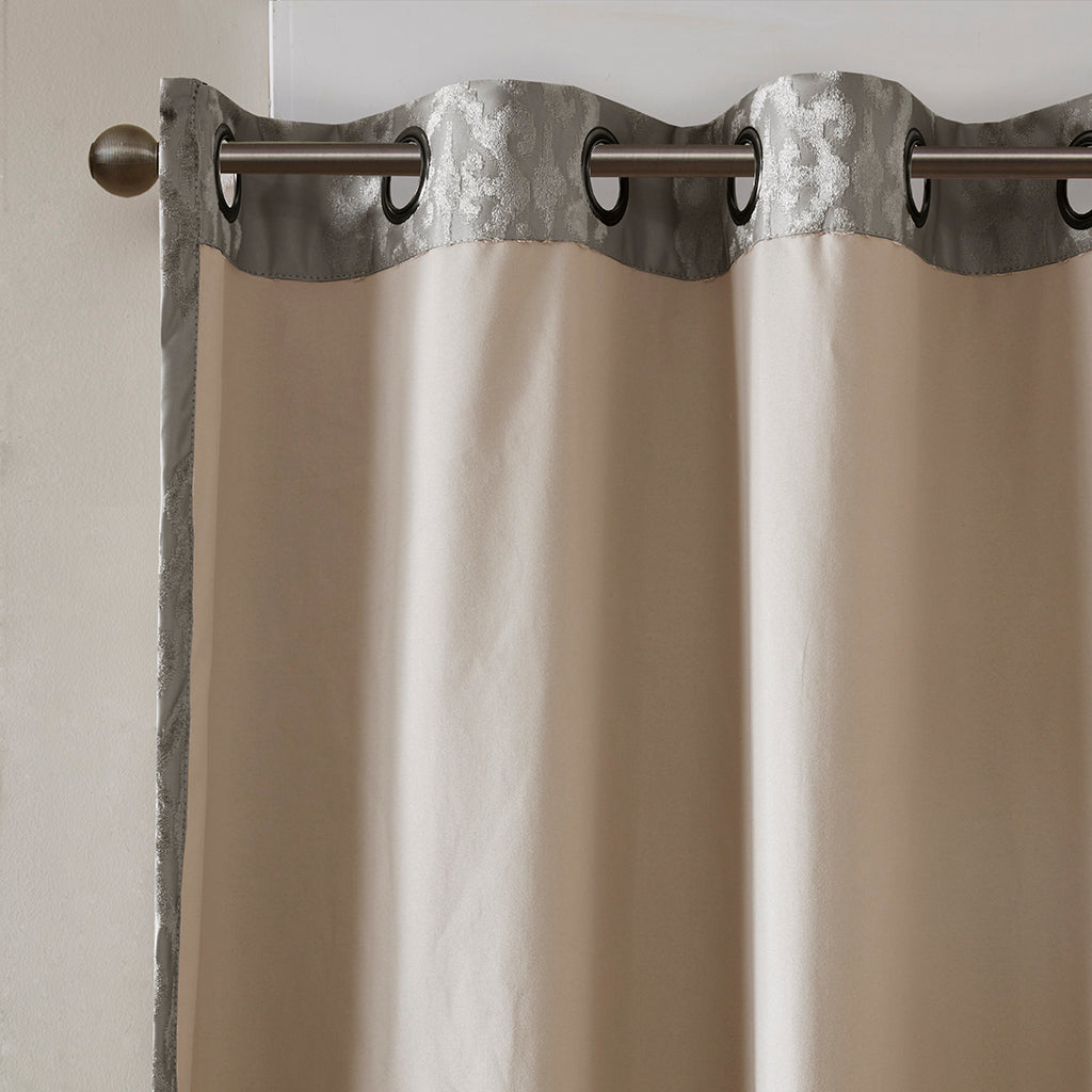 50x84" Knitted Jacquard Damask Total Blackout Grommet Top Curtain Panel - Charcoal