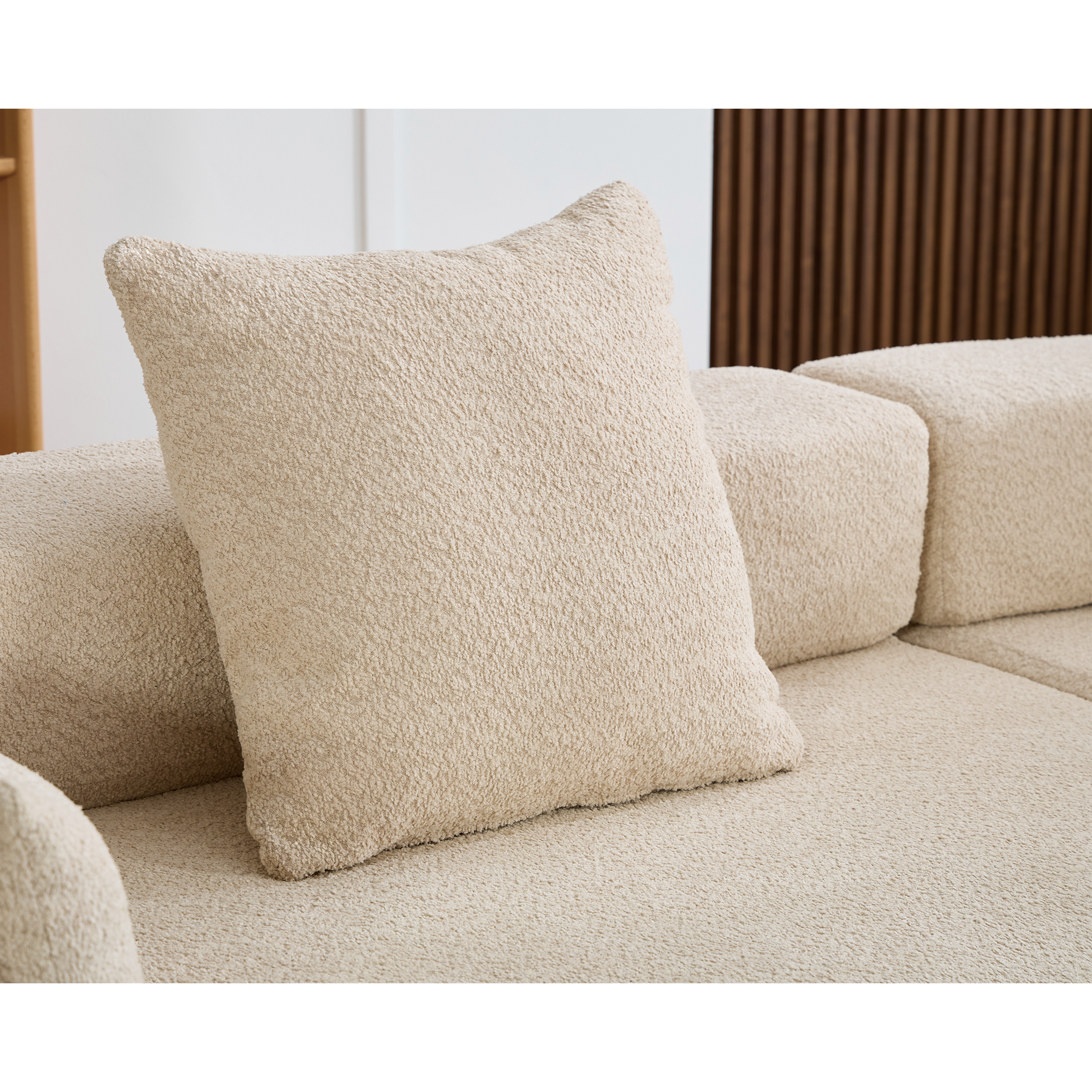 Upholstered 4 Seater Couch for Living Room, Modern Modular 3 Piece Free Combination, Semicircular Modular Sofa - Boucle, Khaki