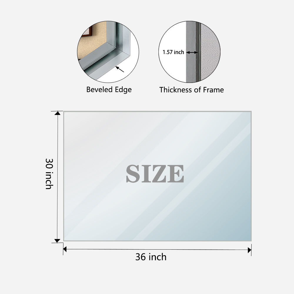 Glossy Brushed Silver Framed Mirror 36x30inch (Horizontal & Vertical)