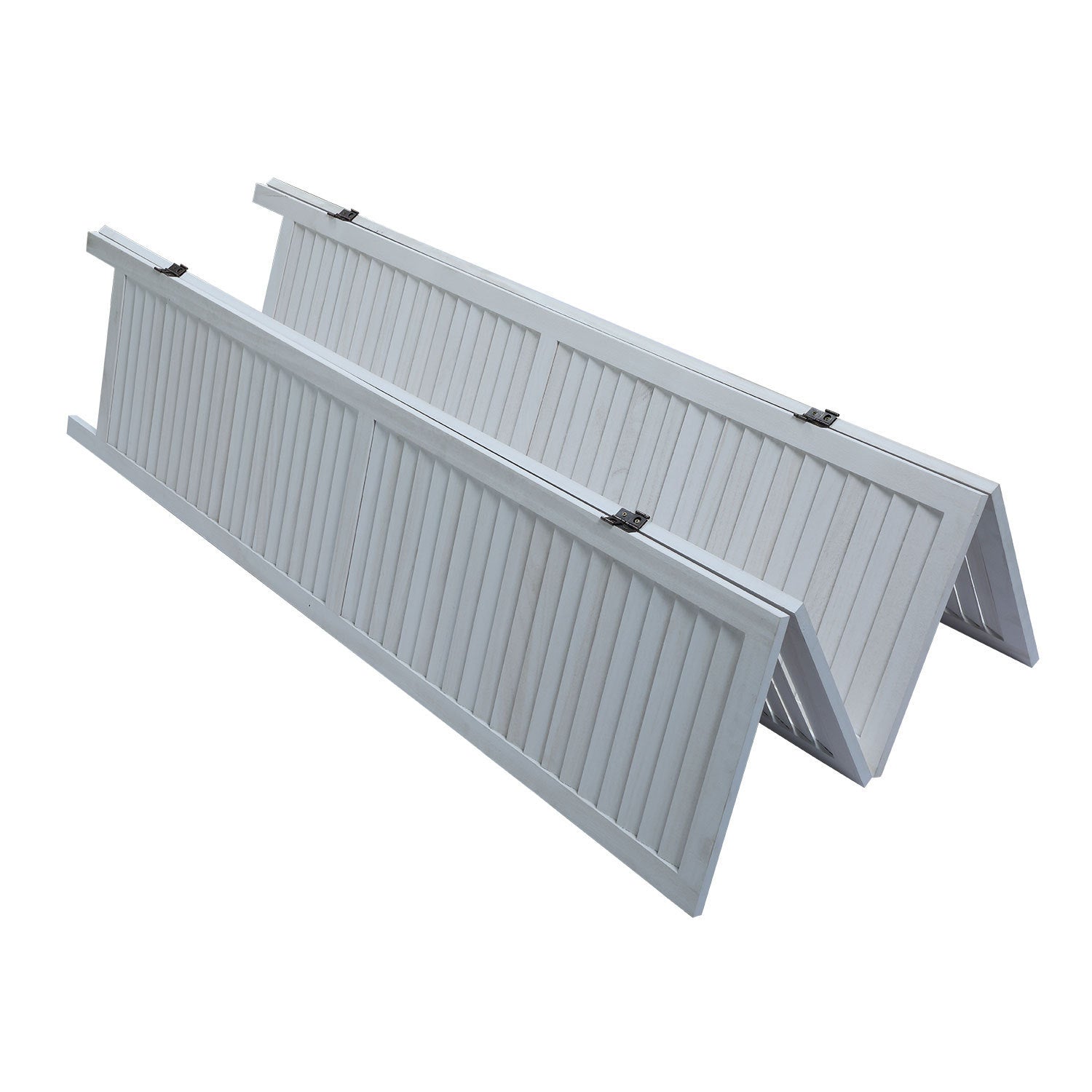 Wood 4 Panel Screen Folding Louvered Room Divider - Old white