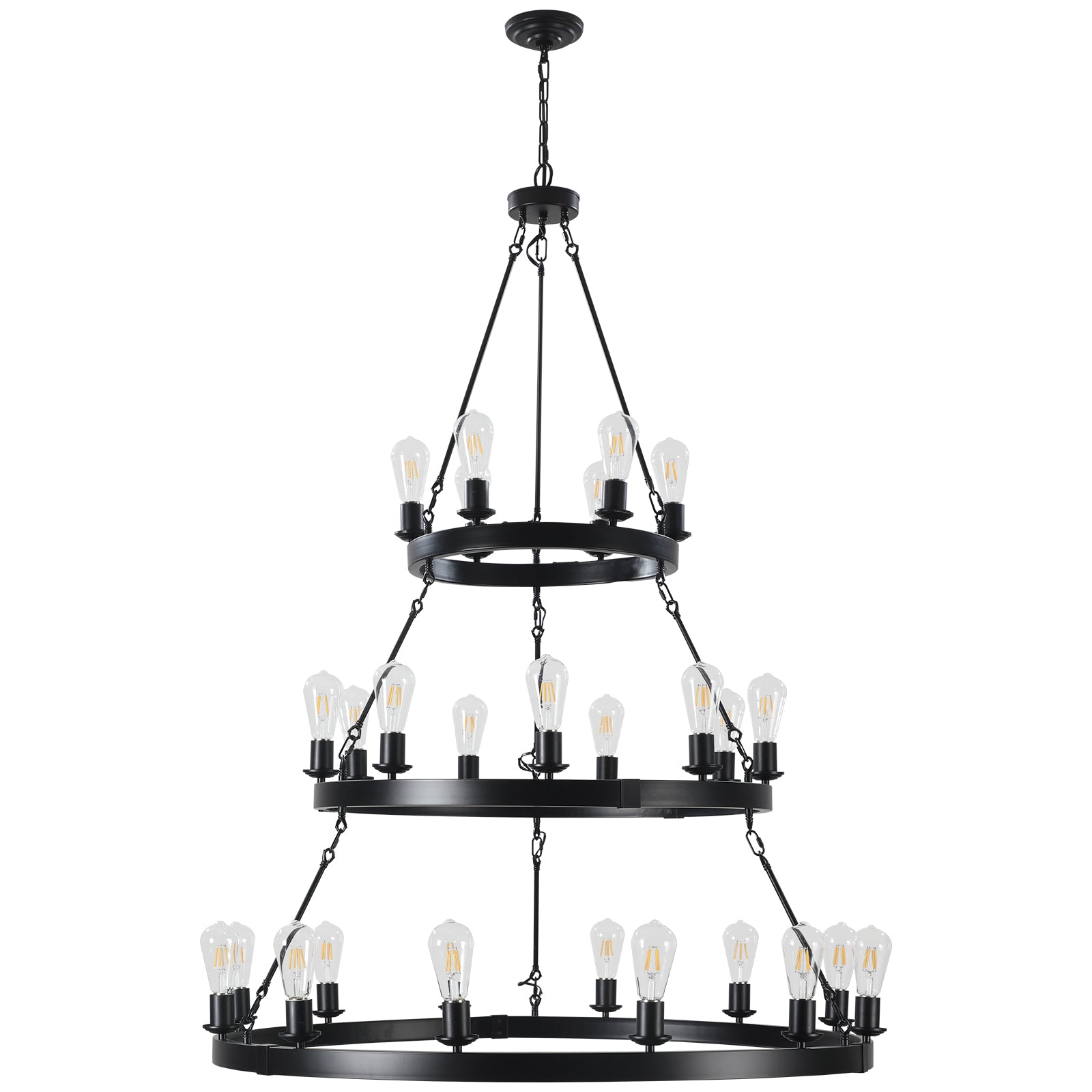 Retro Light Metal Ring Chandelier - Black