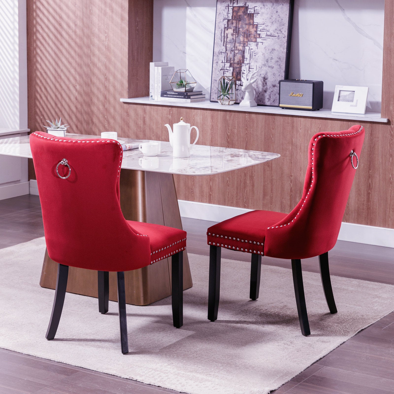 Classic Velvet Dining Chairs (Set of 2) - Wine Red