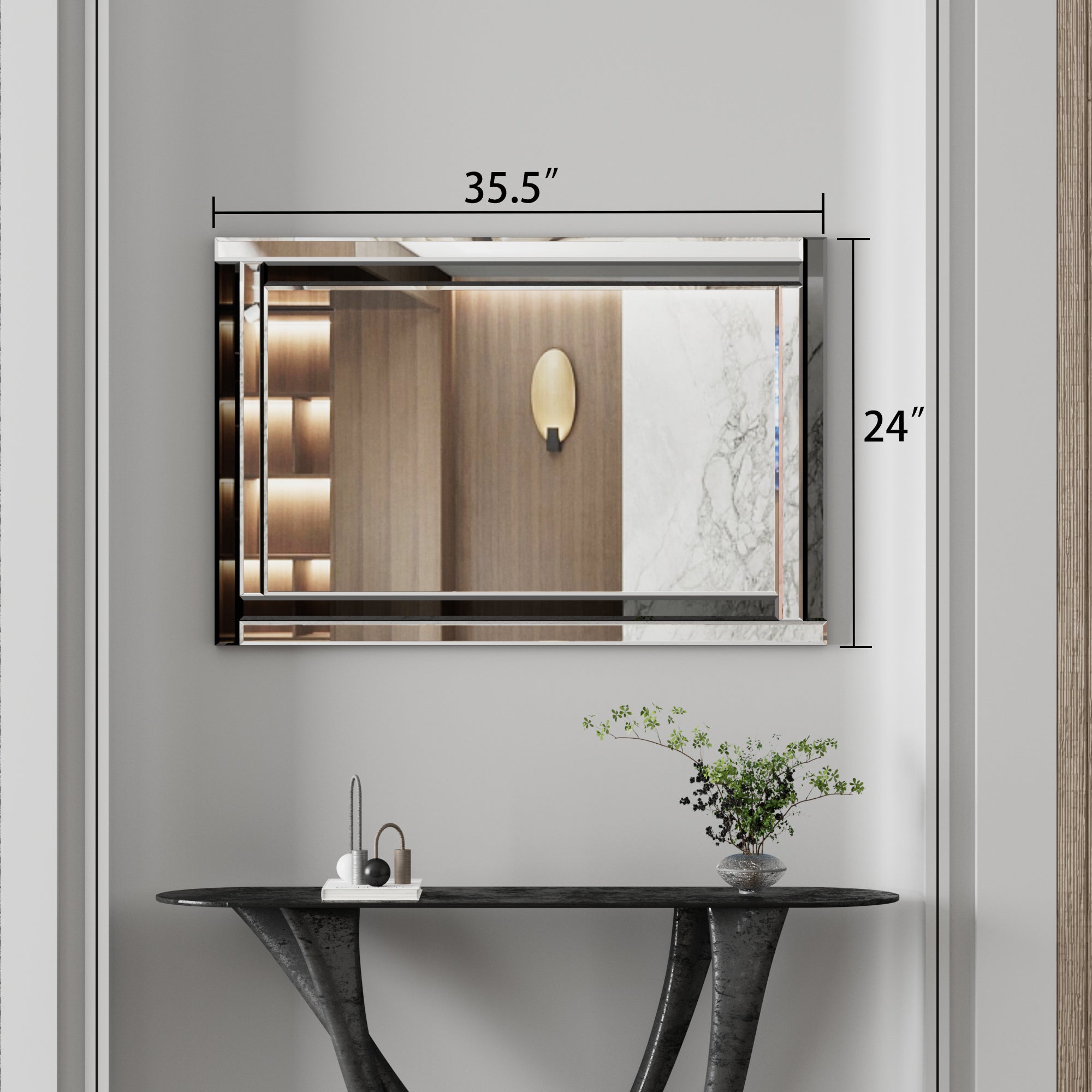 Large Wall-Mounted Silver Decorative Rectangular Wall Mirror