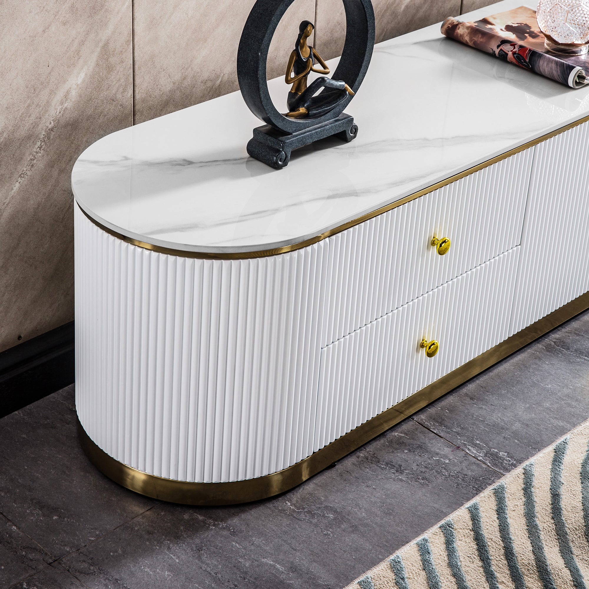 White Sintered Stone TV Stand, Media Console Television Table