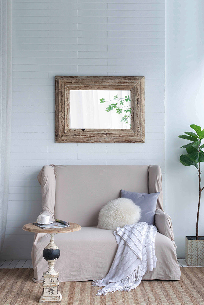 Rectangle Wall Accent Mirror with Distressed Wood Frame 30x2x39"