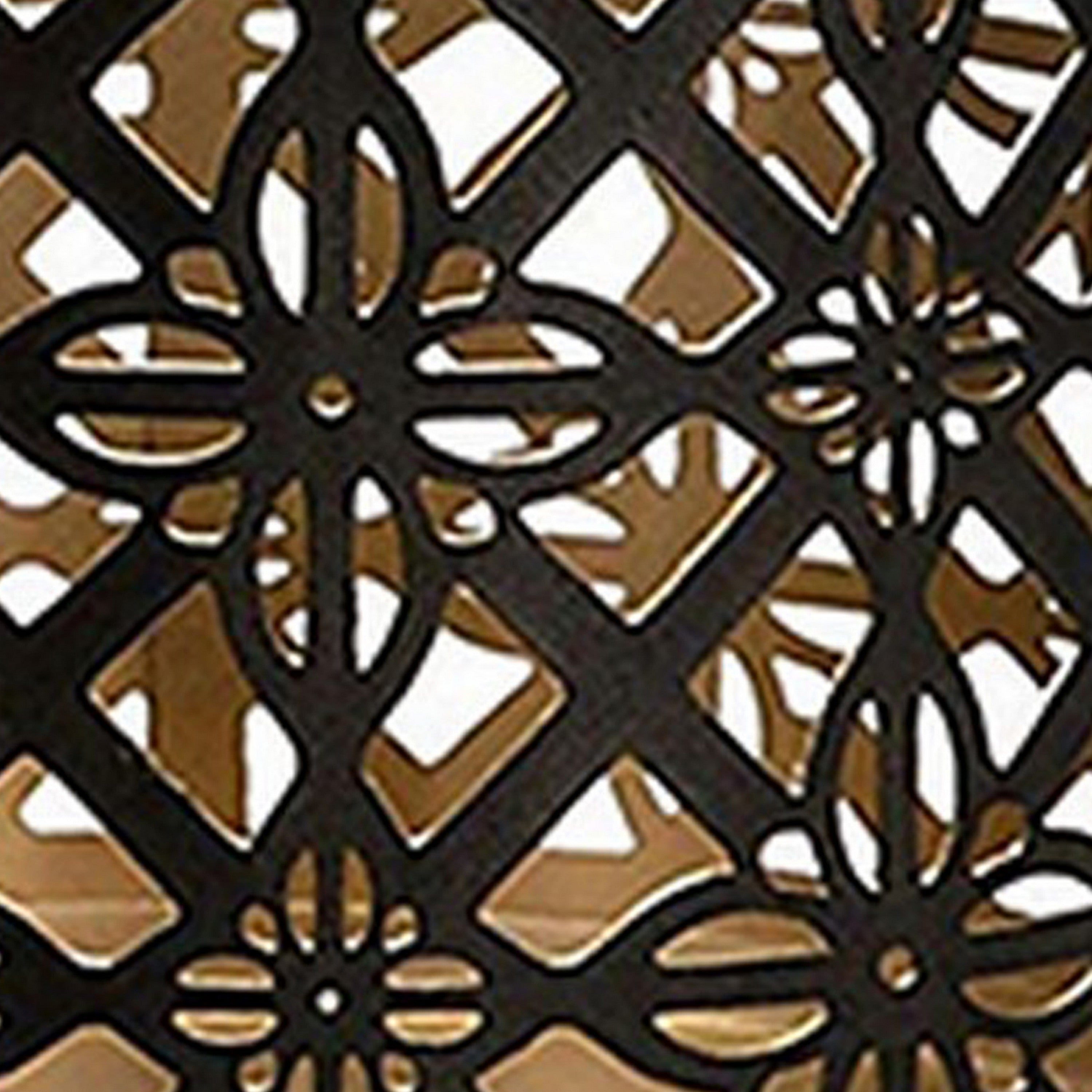 Set of 3 Rounded Iron Candle Holder Lanterns, Matte Black Gold Latticework