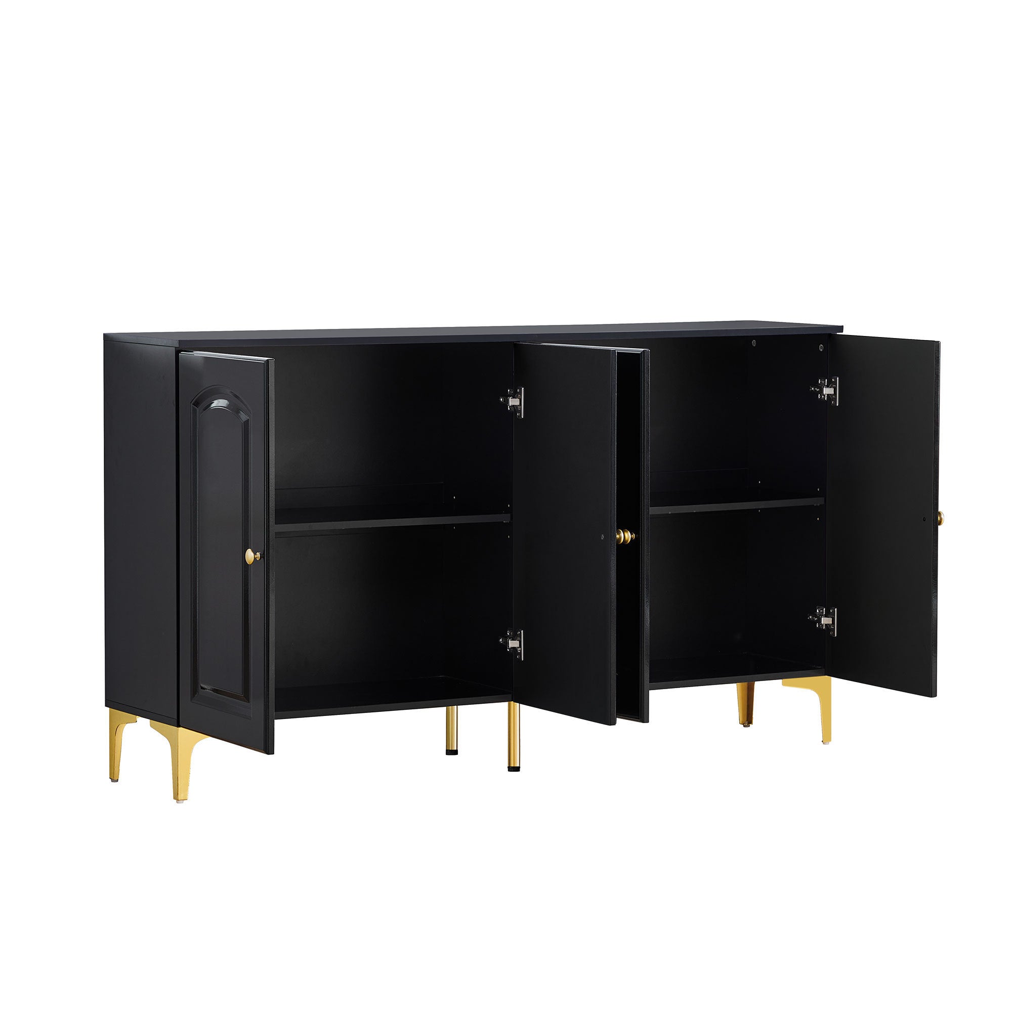 Buffet Sideboard 4 Doors Accent Storage Cabinet, Mid Century Modern Buffet Table with Adjustable Shelf - Black