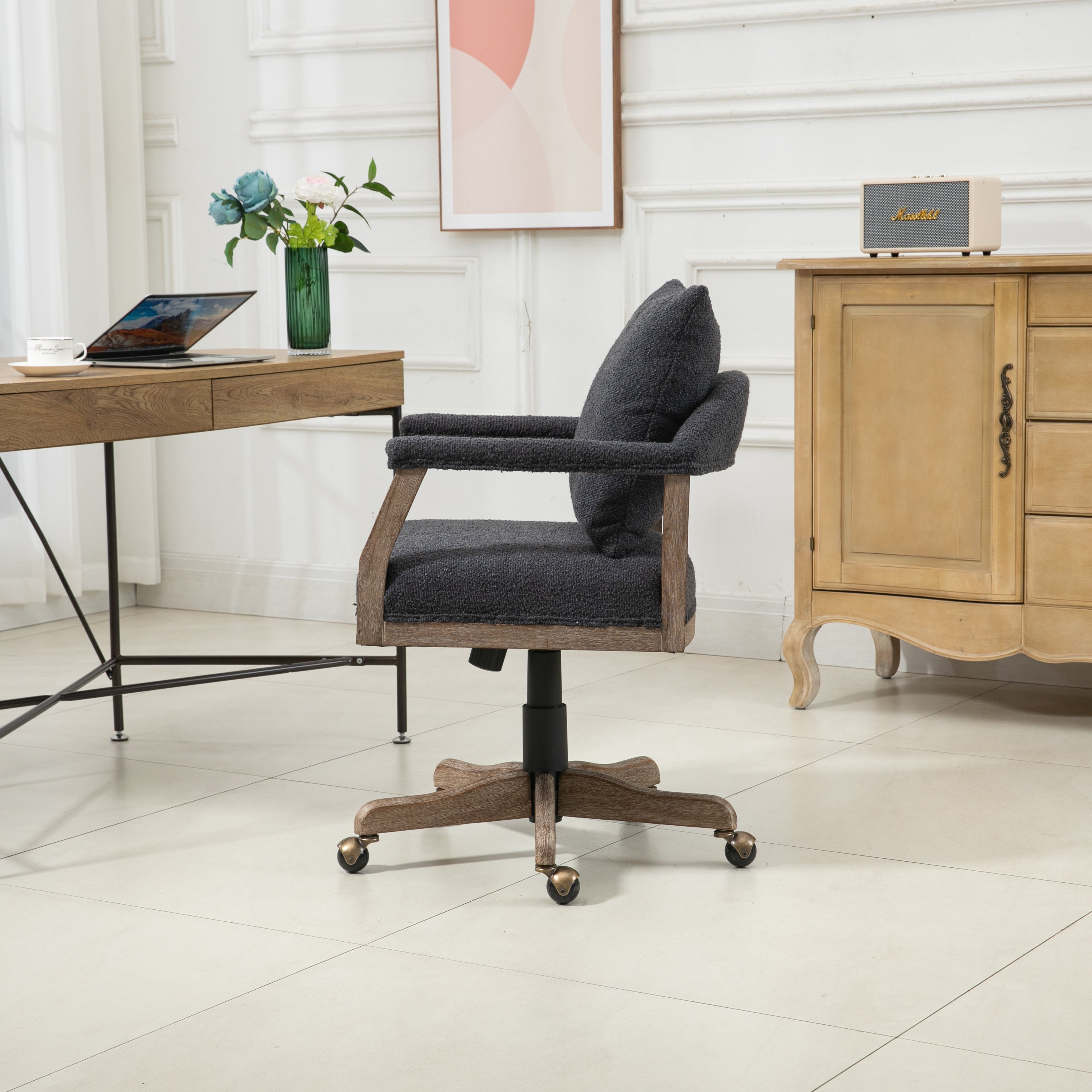 Chair Office Chair Adjustable Swivel Chair Fabric Seat Home Study Chair - Black