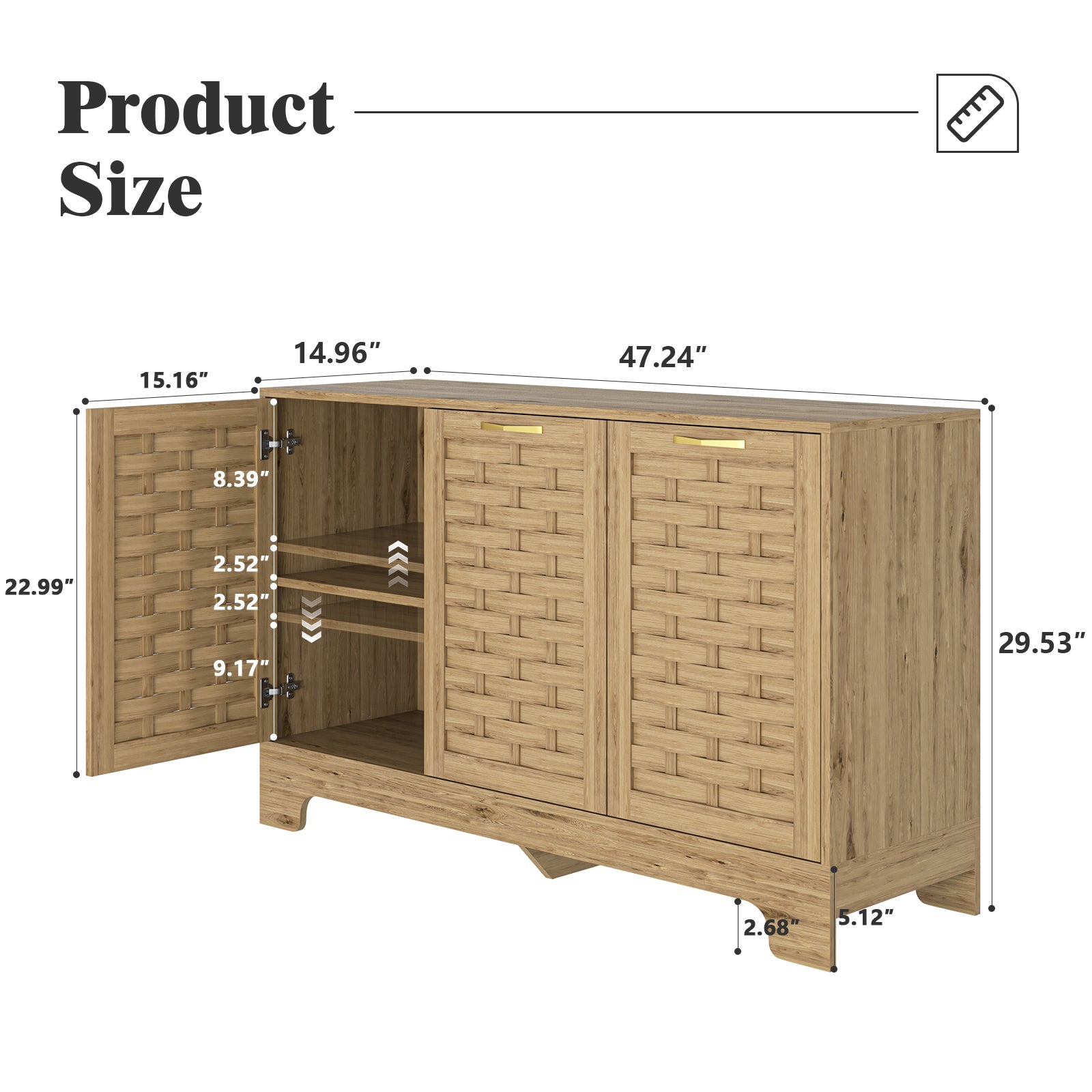 Storage Cabinet with 3 Doors, Wood Sideboard Buffet with Adjustable Shelf, Anti-tip Kit Accent Cabinet
