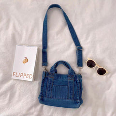 Denim Crossbody Bag Tote, Casual Style Shoulder Purse with Front Pocket, Blue