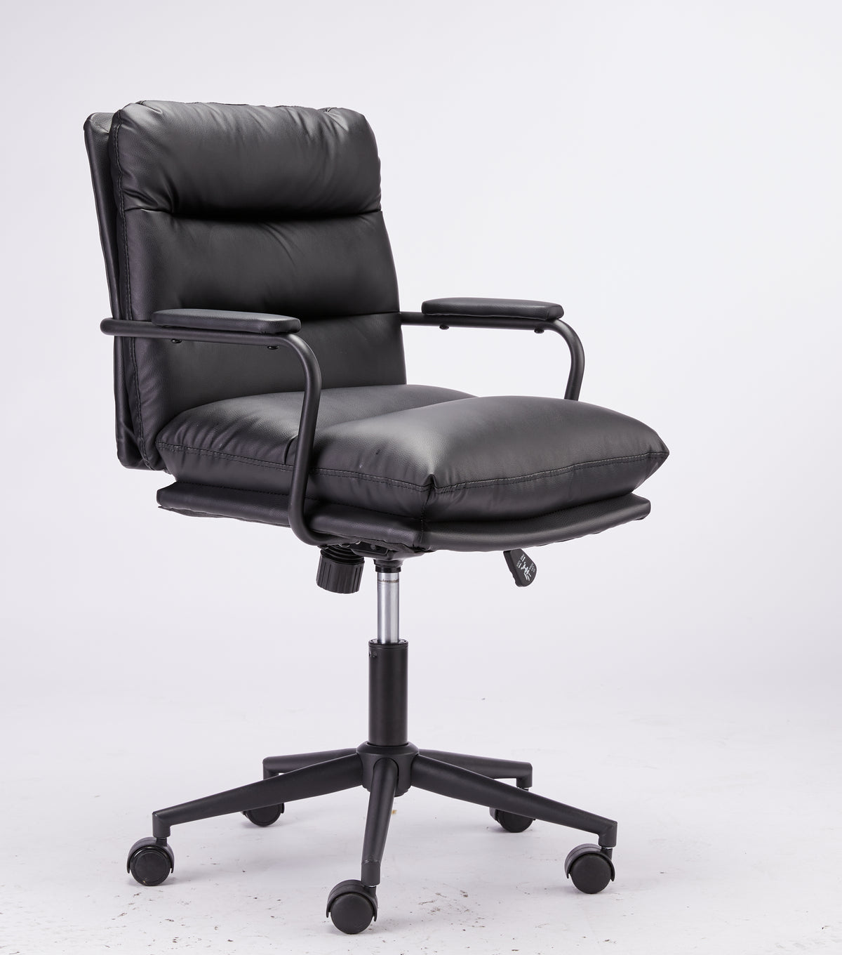Black Leather Office Chair Mid Back Leather Desk Chair Modern Excutive Office Chair with Arms and Wheels for Home Office