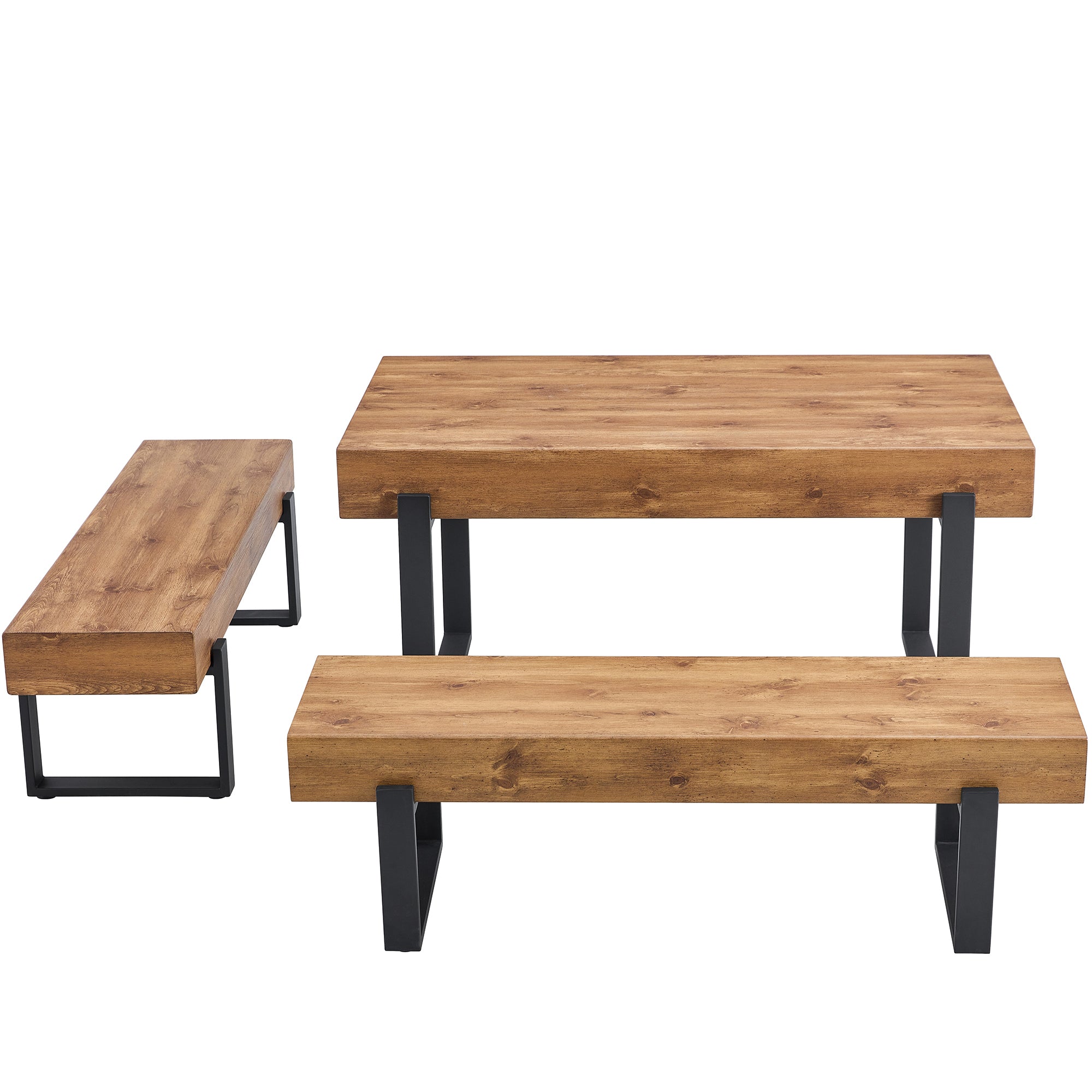 3-Piece Dining Table Set for 4 People, 59" Kitchen Table Set with 2 Bench, Dining Room Table with Heavy-Duty Frame, Easy Assembly - Natural Wood Wash