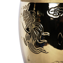Gold End Table with Etched Asian Design