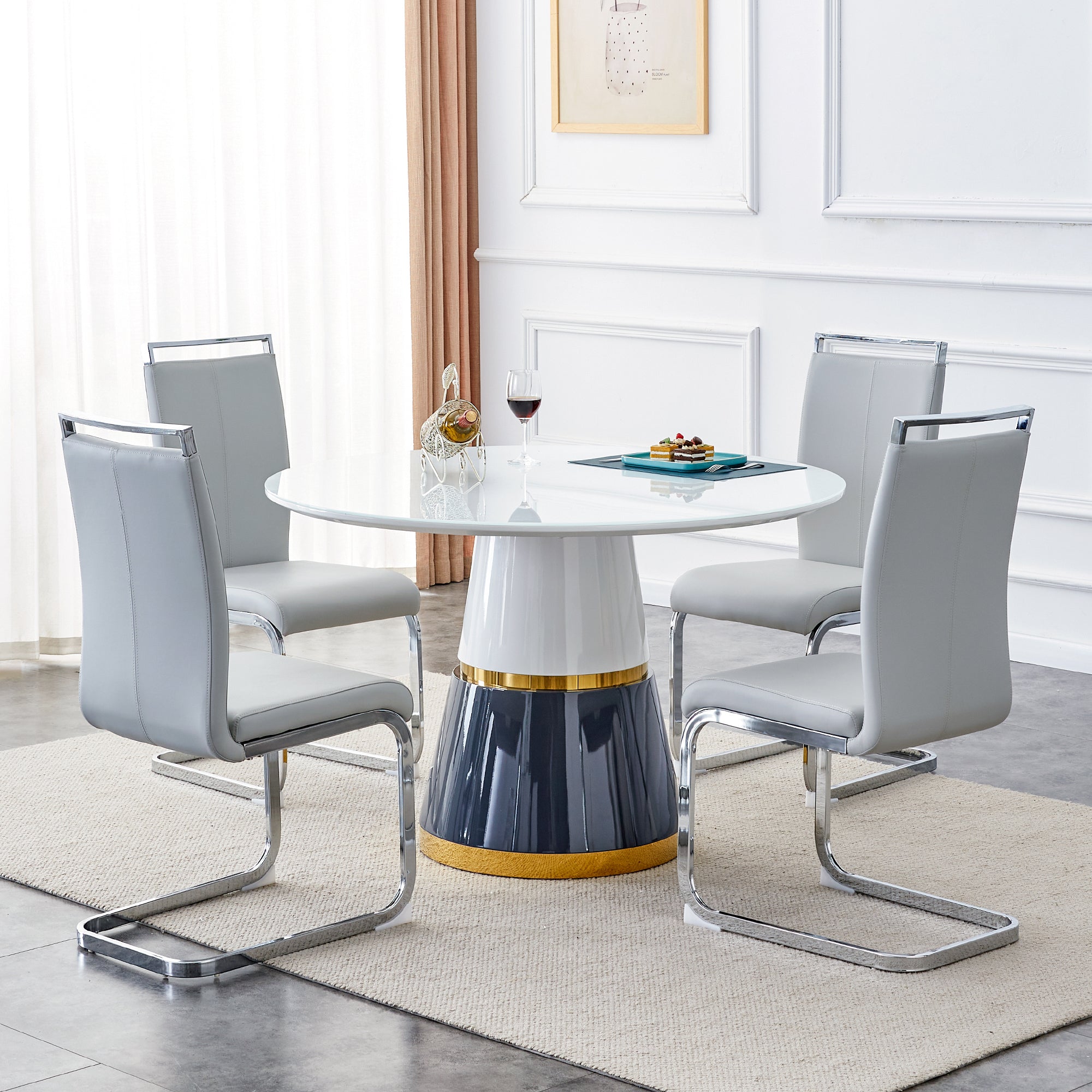Modern Minimalist Luxury MDF Material Circular Dining Table - White