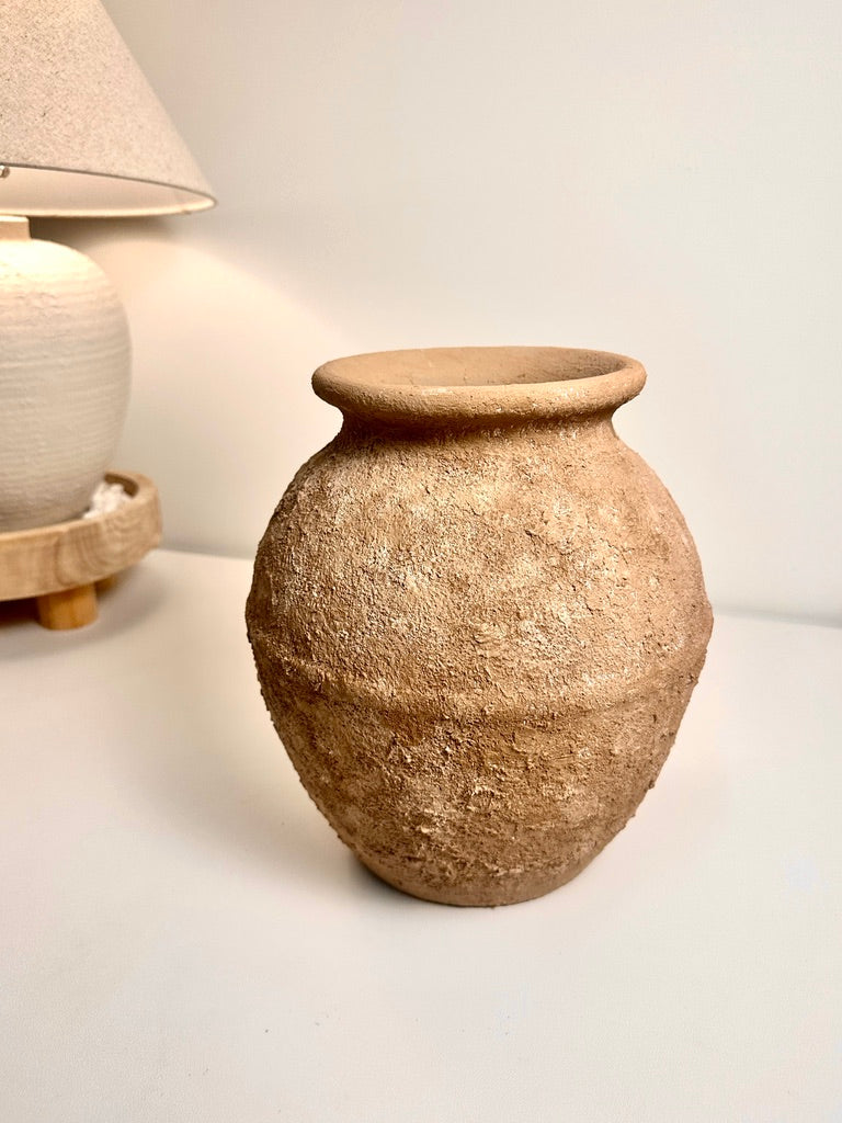 Earth Brown Color Ceramic Vase Painted and Textured By Hand 10.5x9x9"