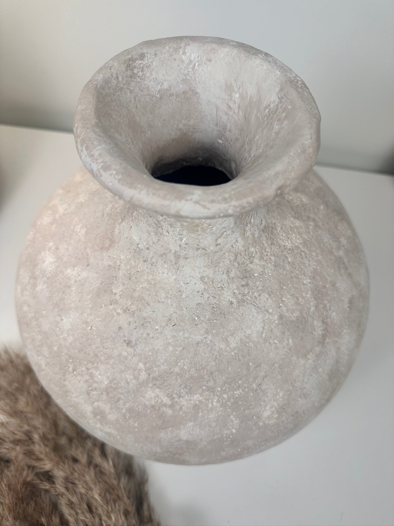 Minimalist Hand-Painted Ceramic Round Bottle Vase 11" tall -  Beige Washed