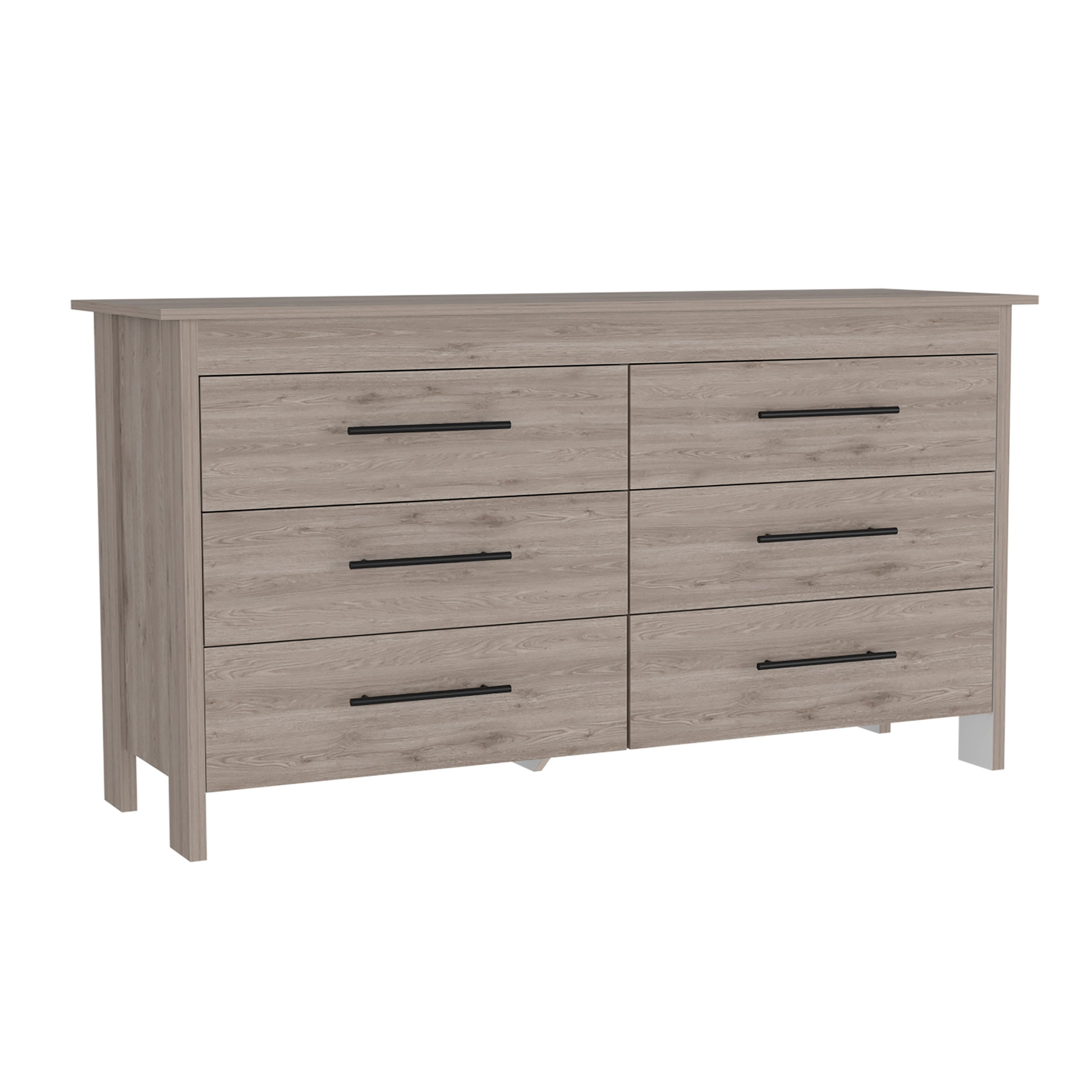 6 Drawer Double Dresser - Light Gray