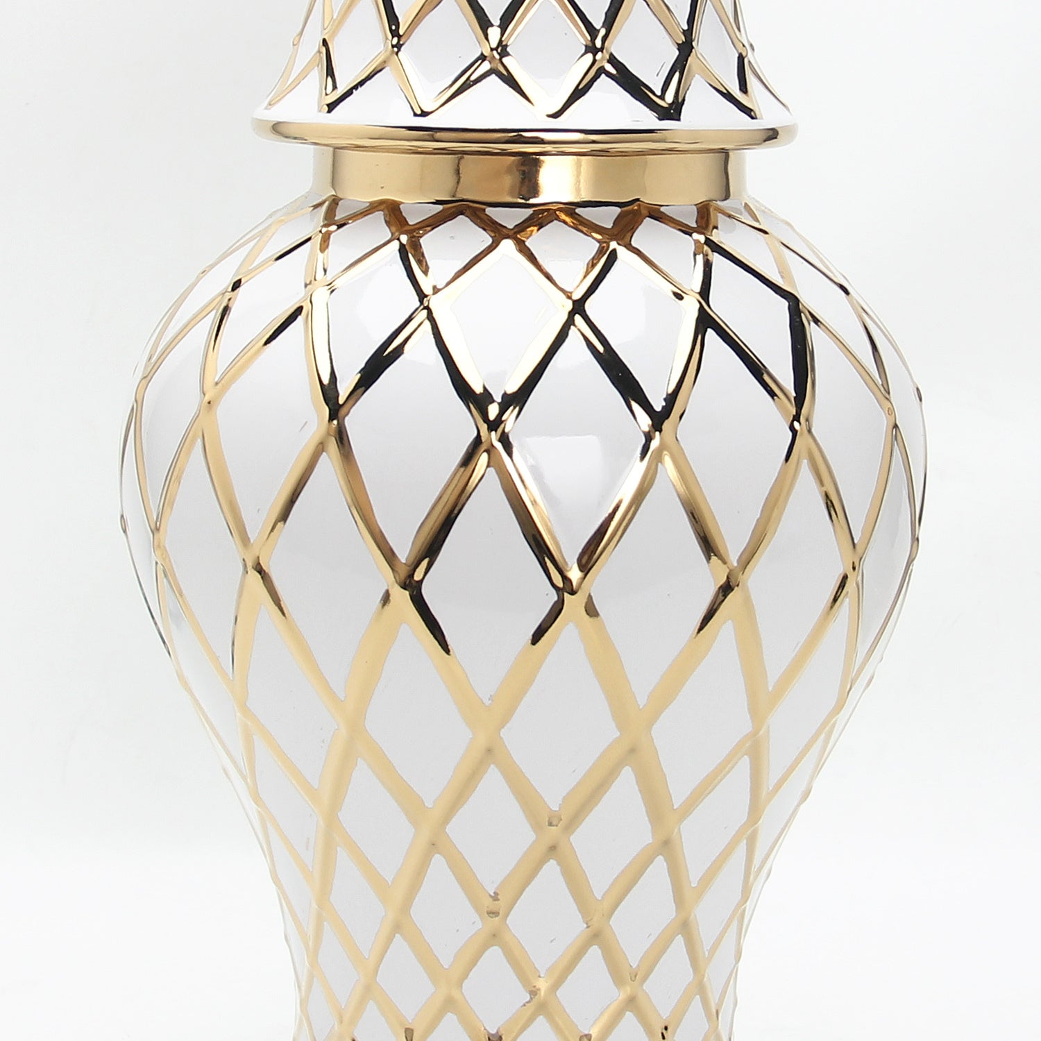16.50"H White and Gold Ceramic Decorative Ginger Jar Vase