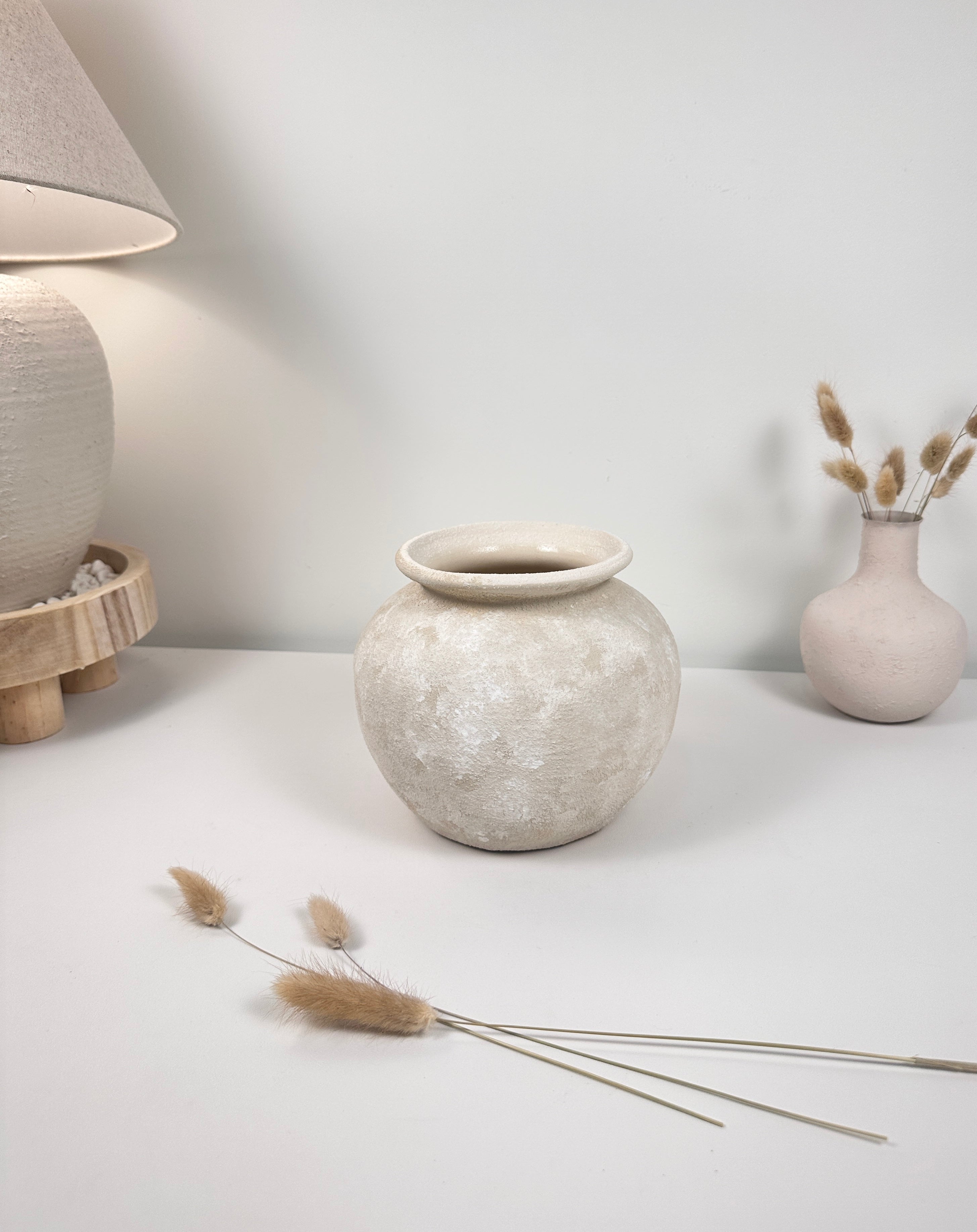 Minimalist Cream washed Vase 6.5" tall (8x8x6.5" dia 3.7")