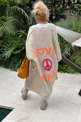 Women's Love Peace Graphic Oversized Cardigan Long Sleeve
