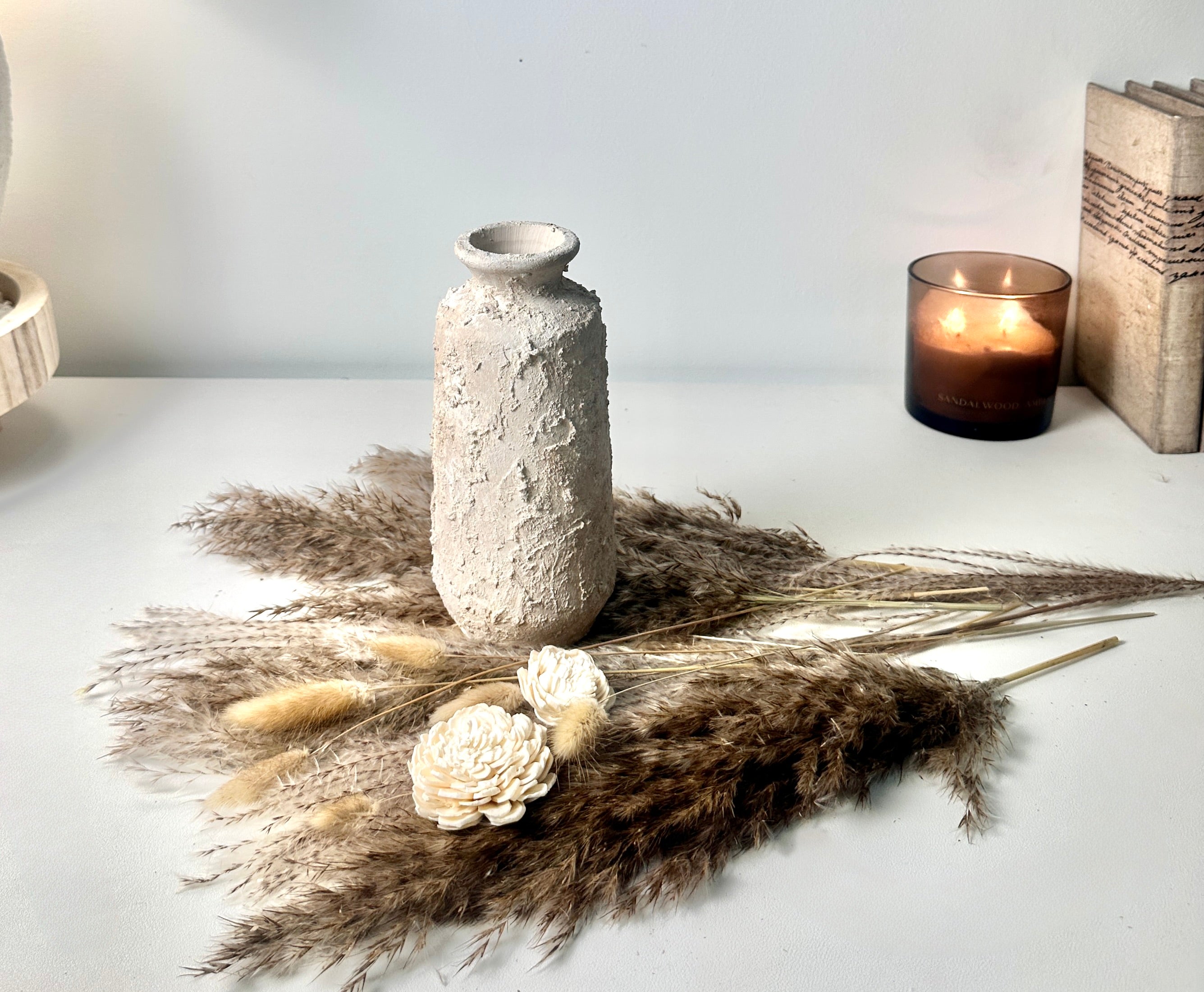 Minimalist rustic hand-painted textured small vase 8“ tall- Cream Sand wash