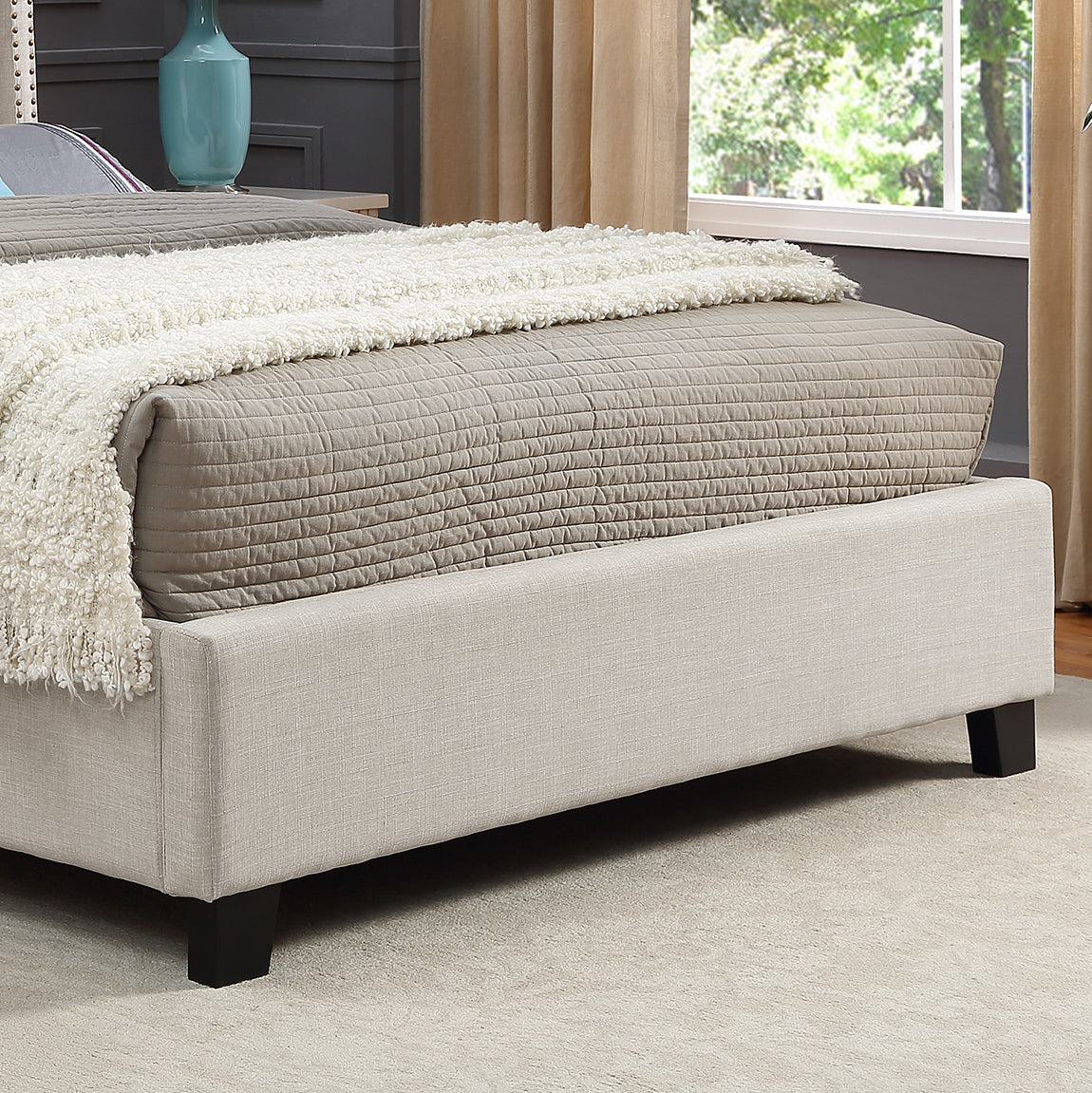 Queen Size Nantarre Fabric Button Tufted Wingback Upholstered Bed with Nail Head Trim, Beige