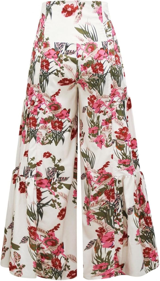 Floral Print Wide Leg Palazzo Pants, Summer Beach Lounge Trousers