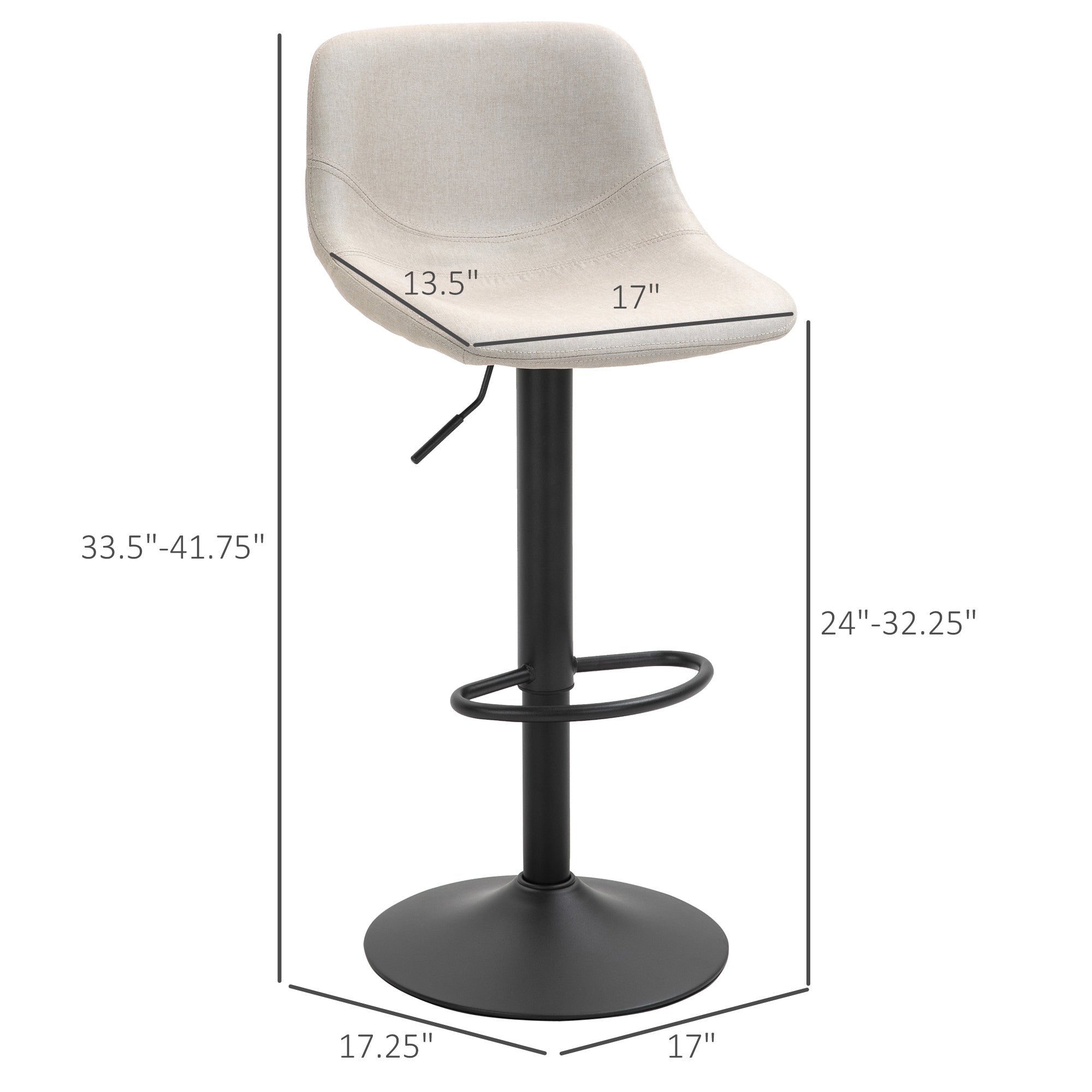 Set of 2 Swivel Bar Height Chairs Barstools Padded with Back - Cream White