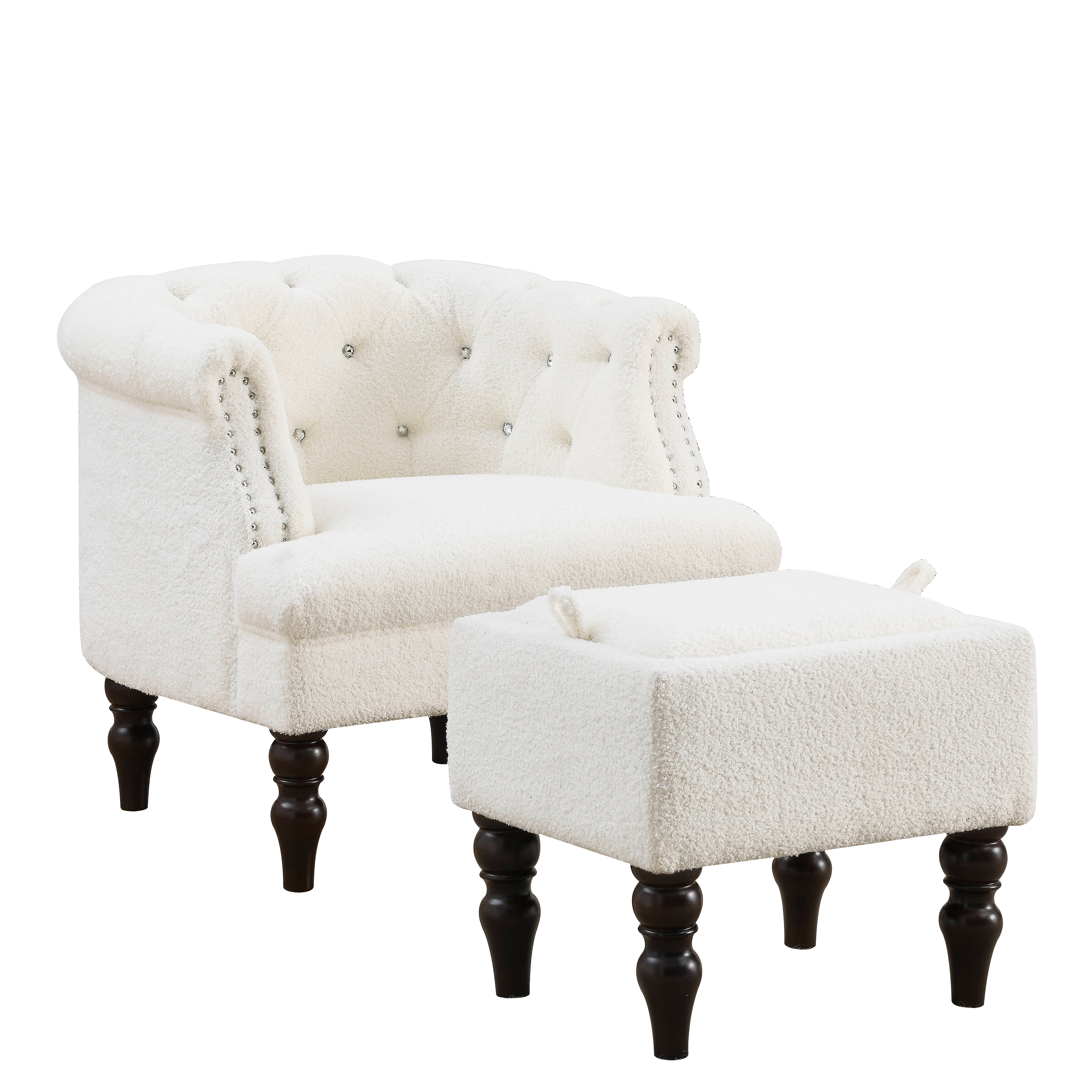 Crystal Buttons with Solid Wood Legs, Tufted Chair for Reading or Lounging