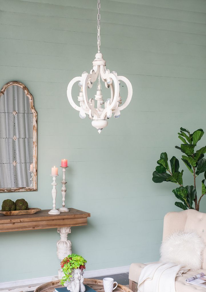 French Country Wood Chandelier, 6-Light Farmhouse Pendant Light Fixture with Adjustable Chain