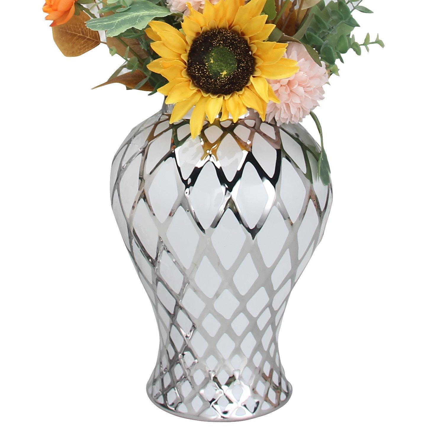 White and Silver Ceramic Decorative Jar with Lid