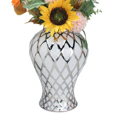 White and Silver Ceramic Decorative Jar with Lid