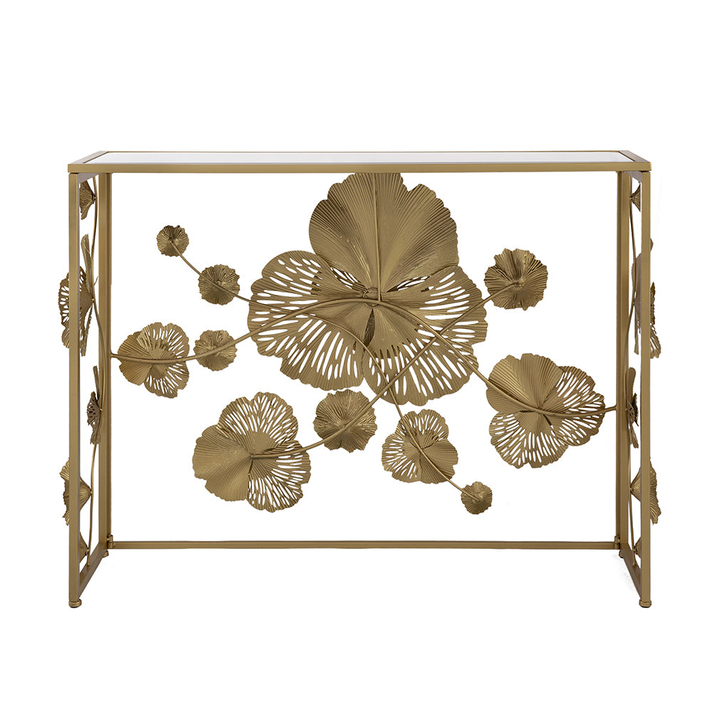 Gold Console Table with Mirrored Glass Top 39.5"x12"x30.5"