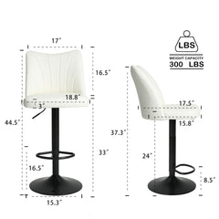 Set of 2 Adjustable Counter Stool, Modern Armless Faux Leather Barstool Chairs with Backs