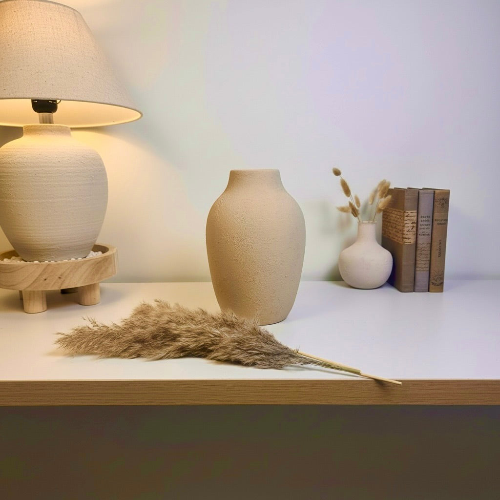 Minimalist Textured and Hand-Painted Ceramic Vase 10.5" tall -  Sand Tan