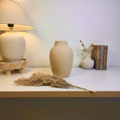 Minimalist Textured and Hand-Painted Ceramic Vase 10.5" tall -  Sand Tan