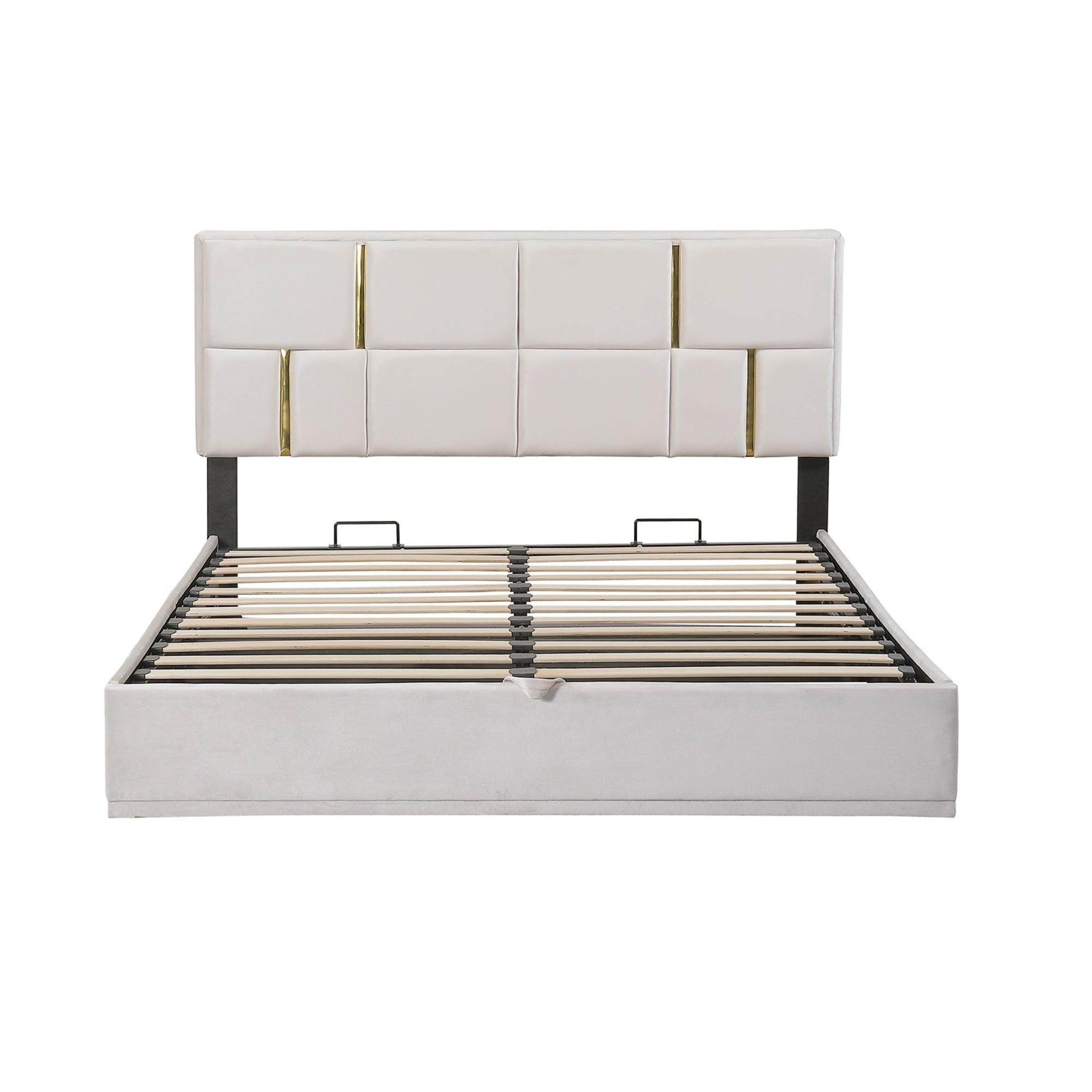 2-Pieces Bedroom Sets: Queen Size Upholstered Platform Bed + Storage Ottoman - Beige