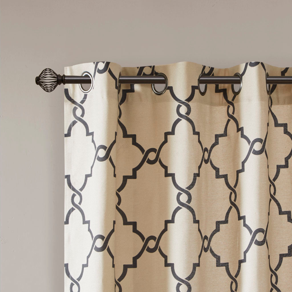50x108"  Fretwork Print Grommet Top Window Curtain Panel - Khaki+Black (1 panel only)